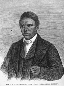 Reverend Henry McNeal Turner, chaplain of the First United States Colored Troops, as depicted in Harper’s Weekly in 1863.